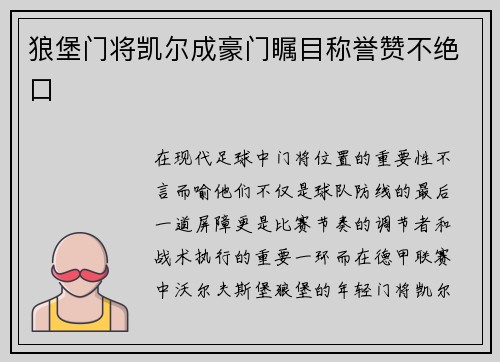 狼堡门将凯尔成豪门瞩目称誉赞不绝口